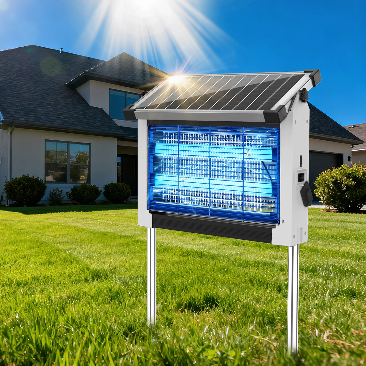 Outdoor Solar Bug Zapper With Panel Sensor For Garden Use