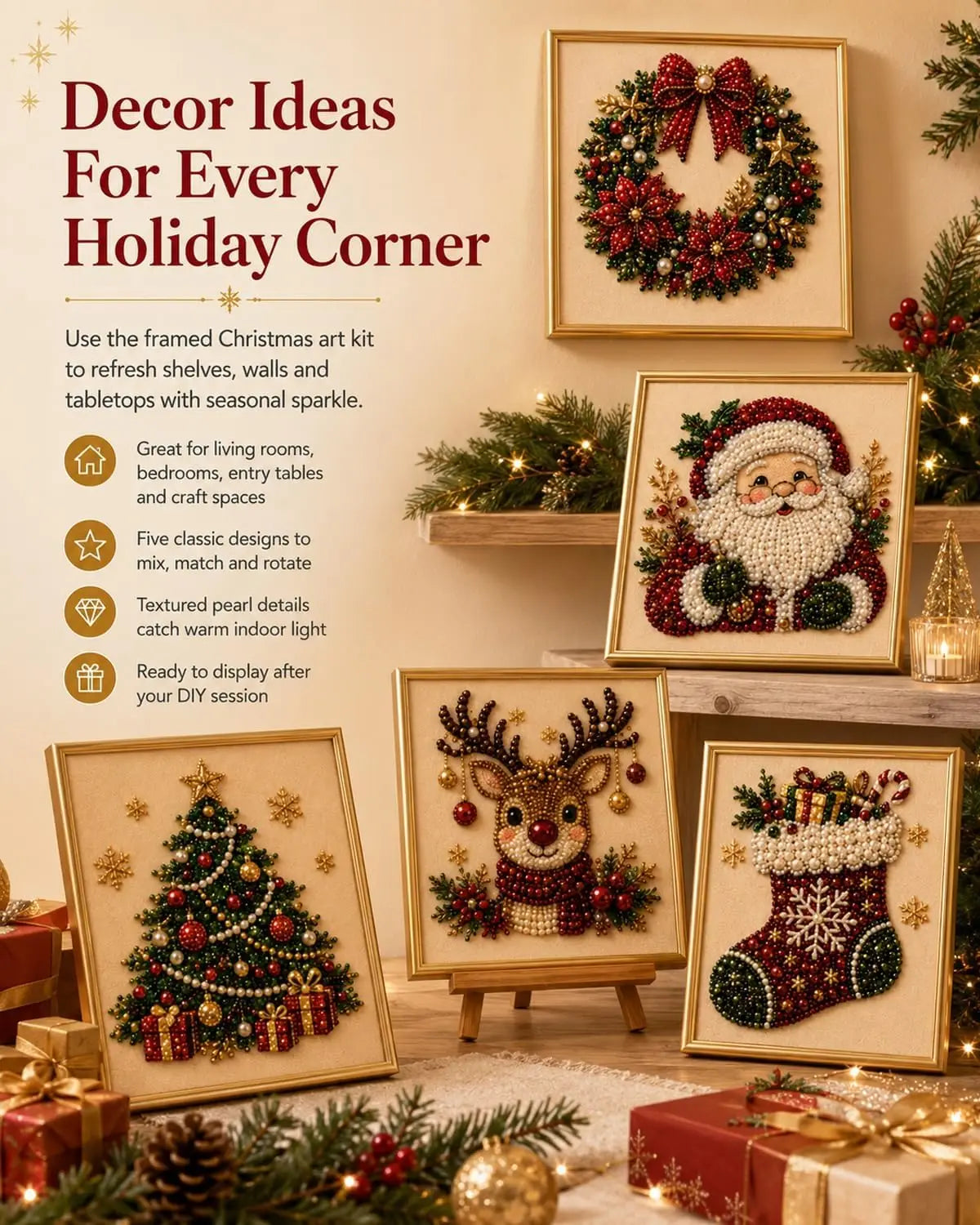 DIY Christmas Pearl Diamond Painting Art Kit With Frame