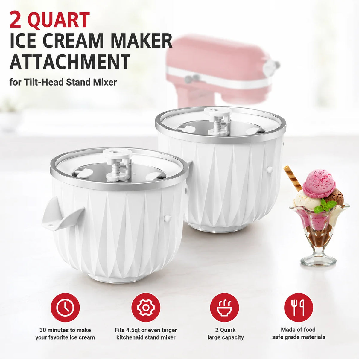 Ice Cream Maker Attachment for KitchenAid Stand Mixers