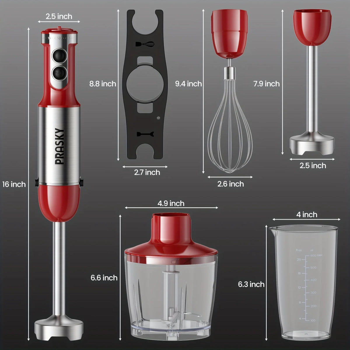 Prasky 5In1 Handheld Immersion Blender With Whisk And Chopper