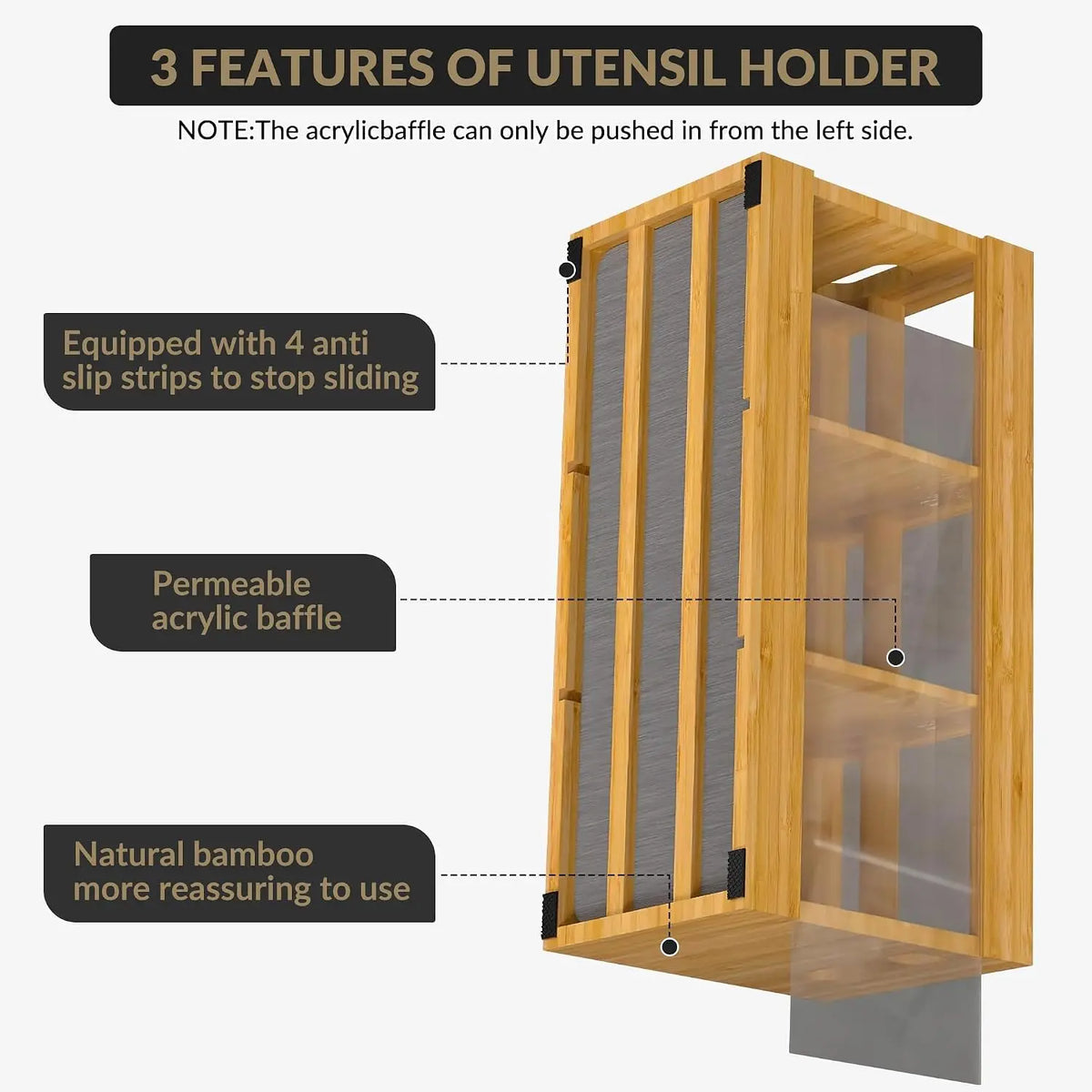 Garvee Bamboo Utensil Organizer With Diatomaceous Drying Mat