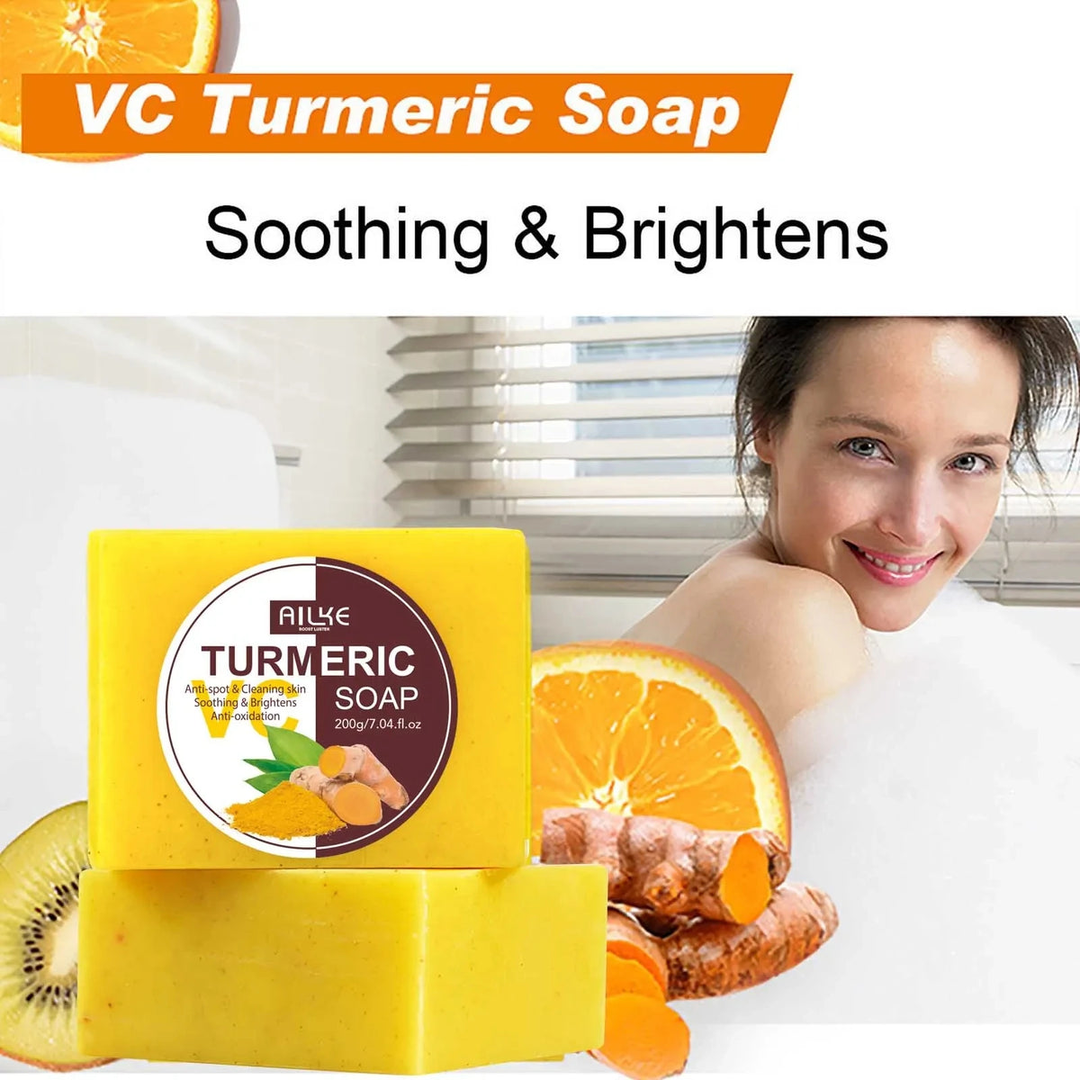 AILKE Natural Turmeric Bath Soap For Brightening And Cleansing
