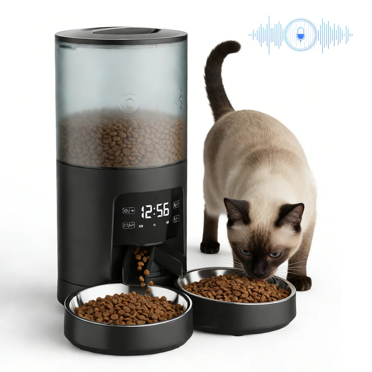 Automatic Cat Feeder Dual Stainless Steel Bowls Timed Dispenser