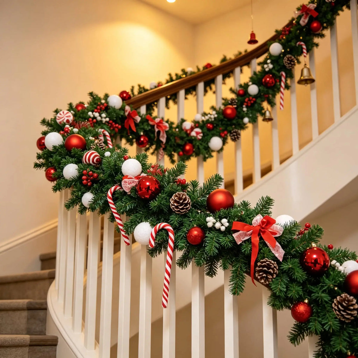 Artificial Pine Christmas Garland With Festive Candy Cane Decorations