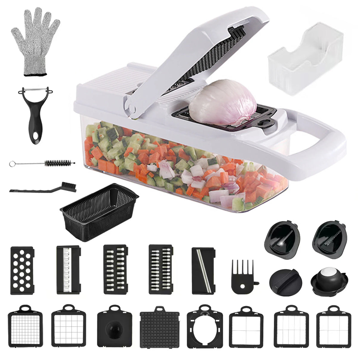 26pc Stainless Steel Vegetable Chopper Mandoline Slicer Container