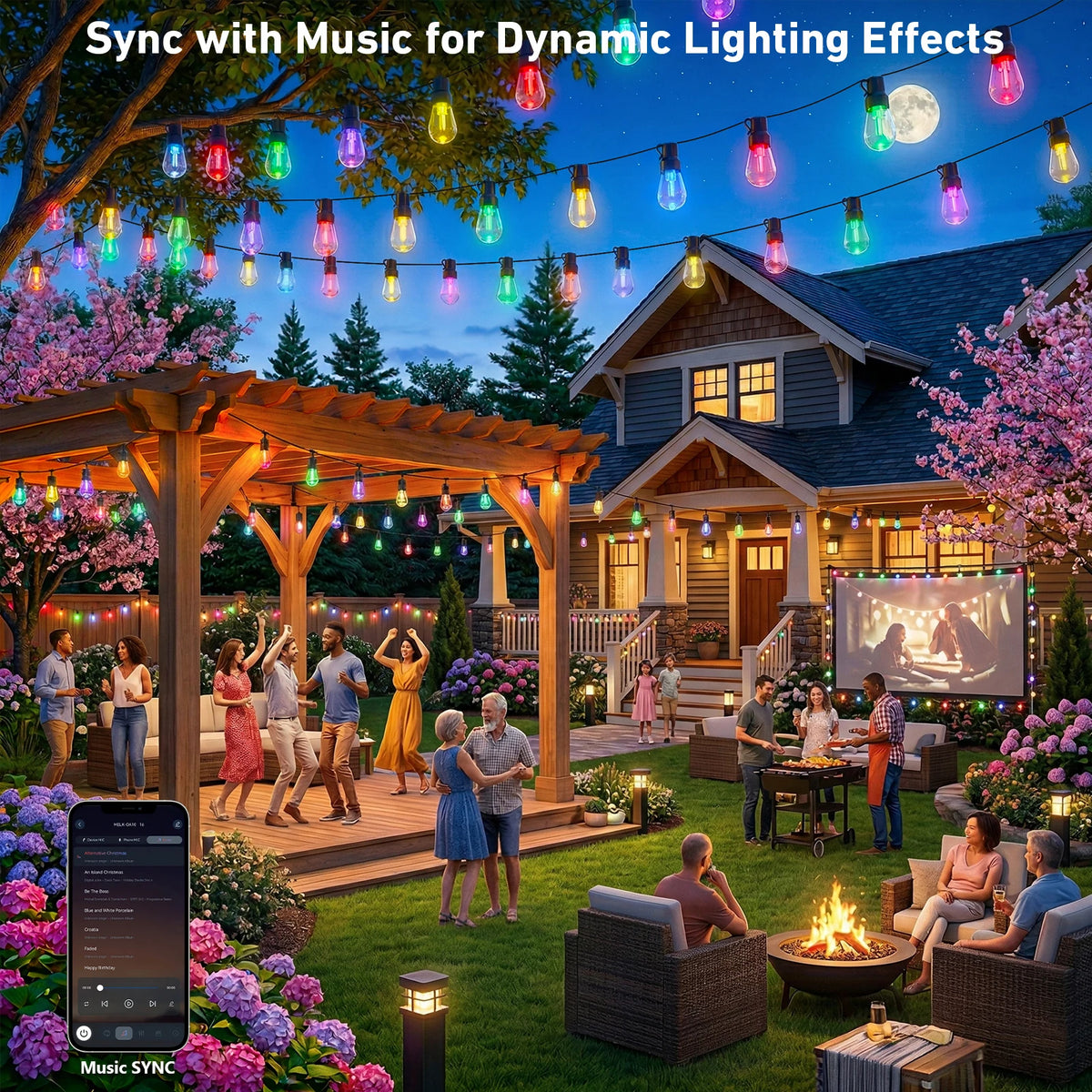 Weather Resistant Outdoor LED String Lights With App Control