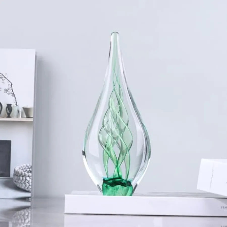 Modern Hand Blown Glass Sculpture Paperweight For Office Desk Decor