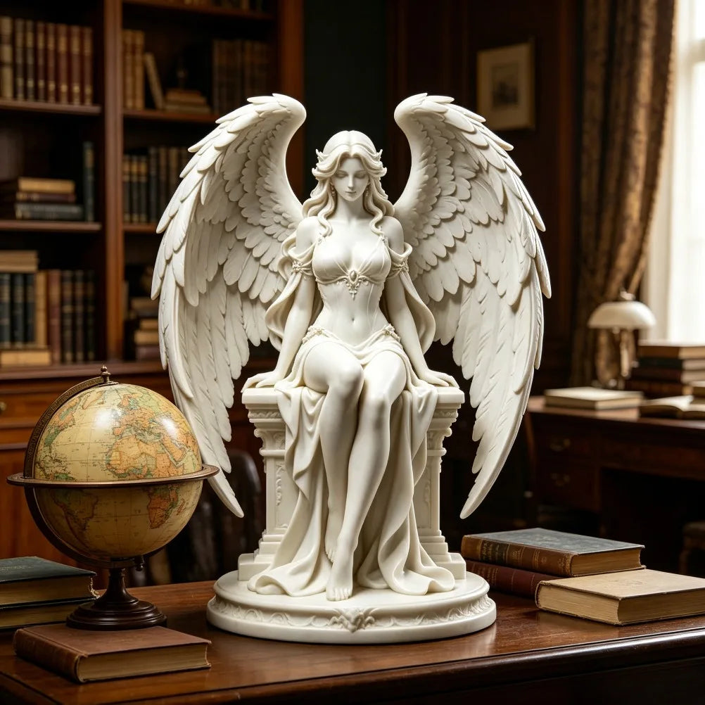 Elegant Resin Angel Sculpture Featuring Layered Feather Wings Decor