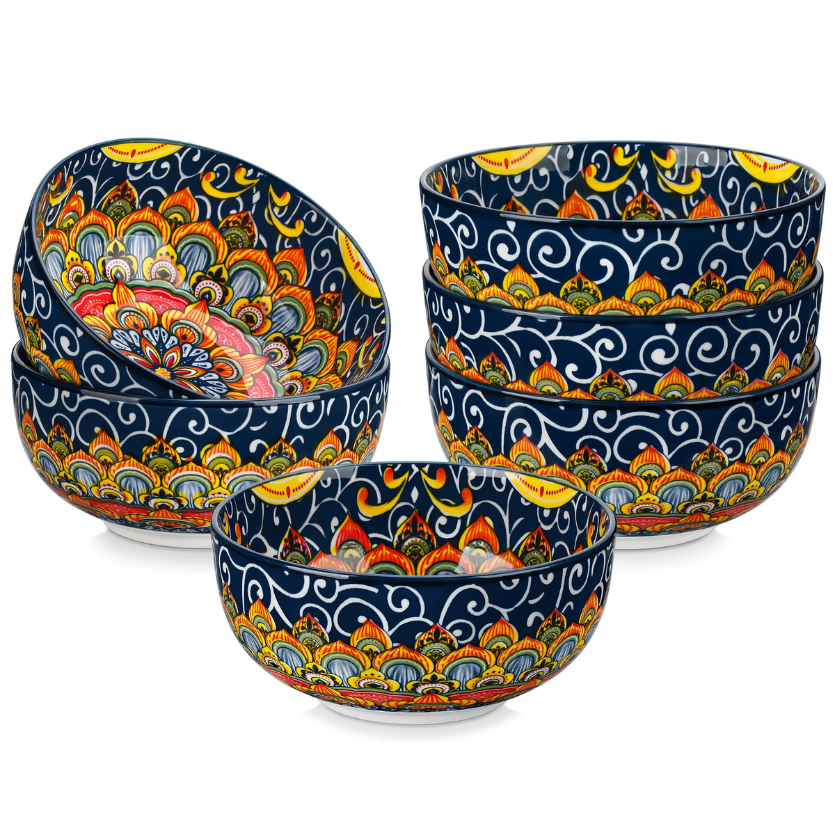 Malacasa Bohemian Style Ceramic Cereal Bowls Set For Breakfast