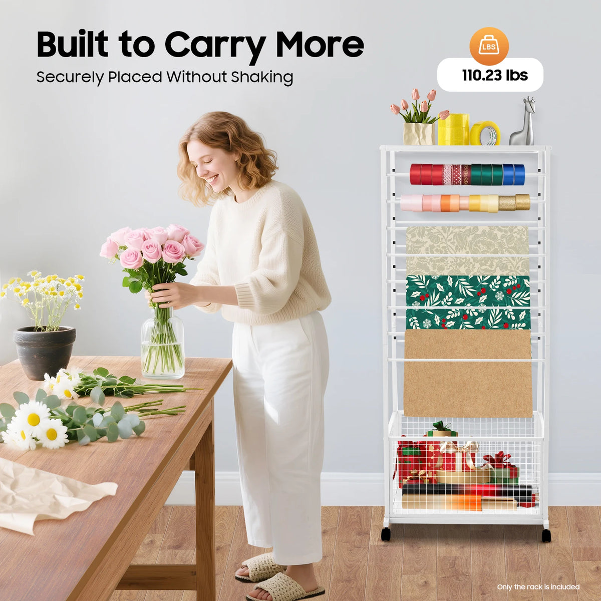 Bymaocar Double Sided Ribbon Storage Rack With Swivel Wheels