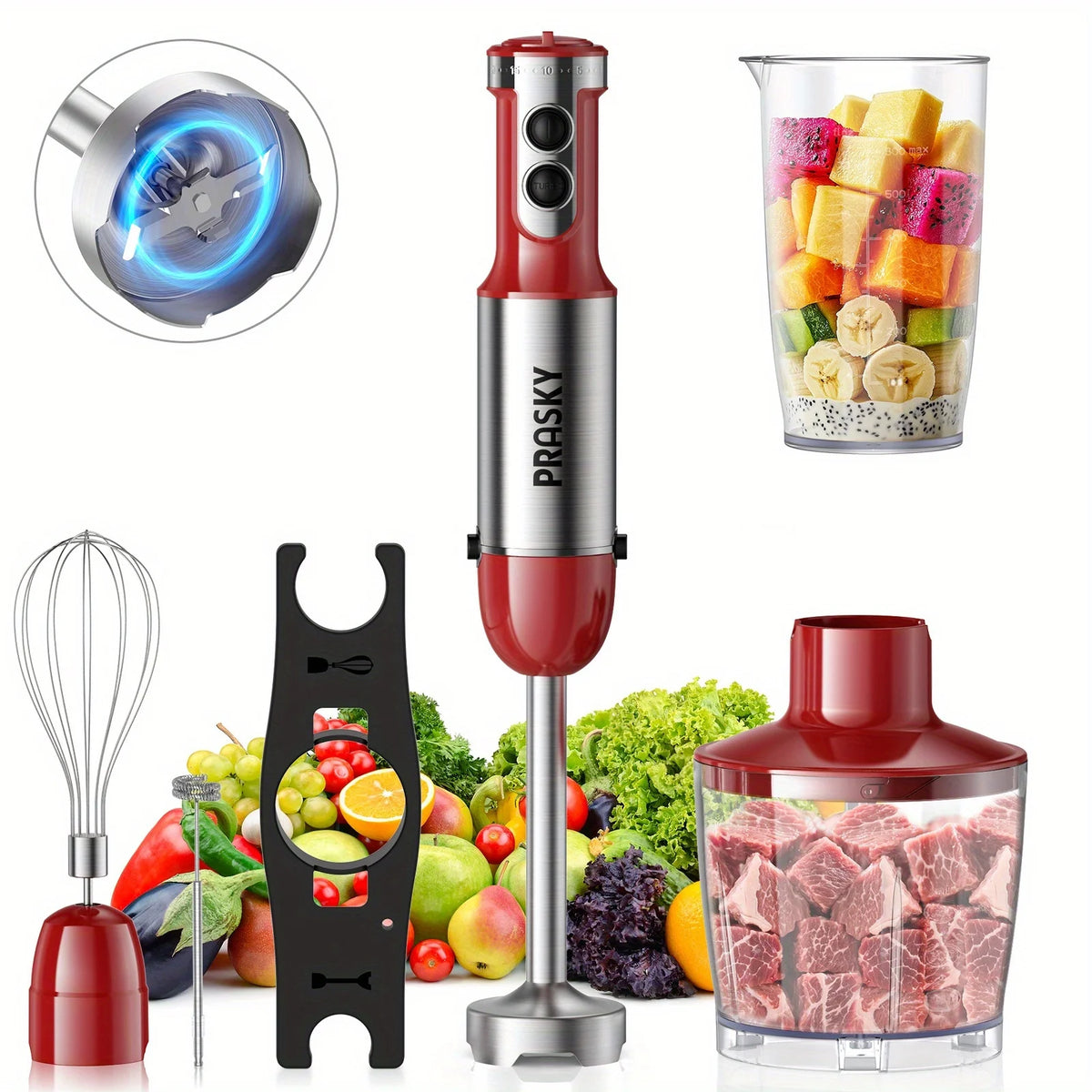 Prasky 5In1 Handheld Immersion Blender With Whisk And Chopper