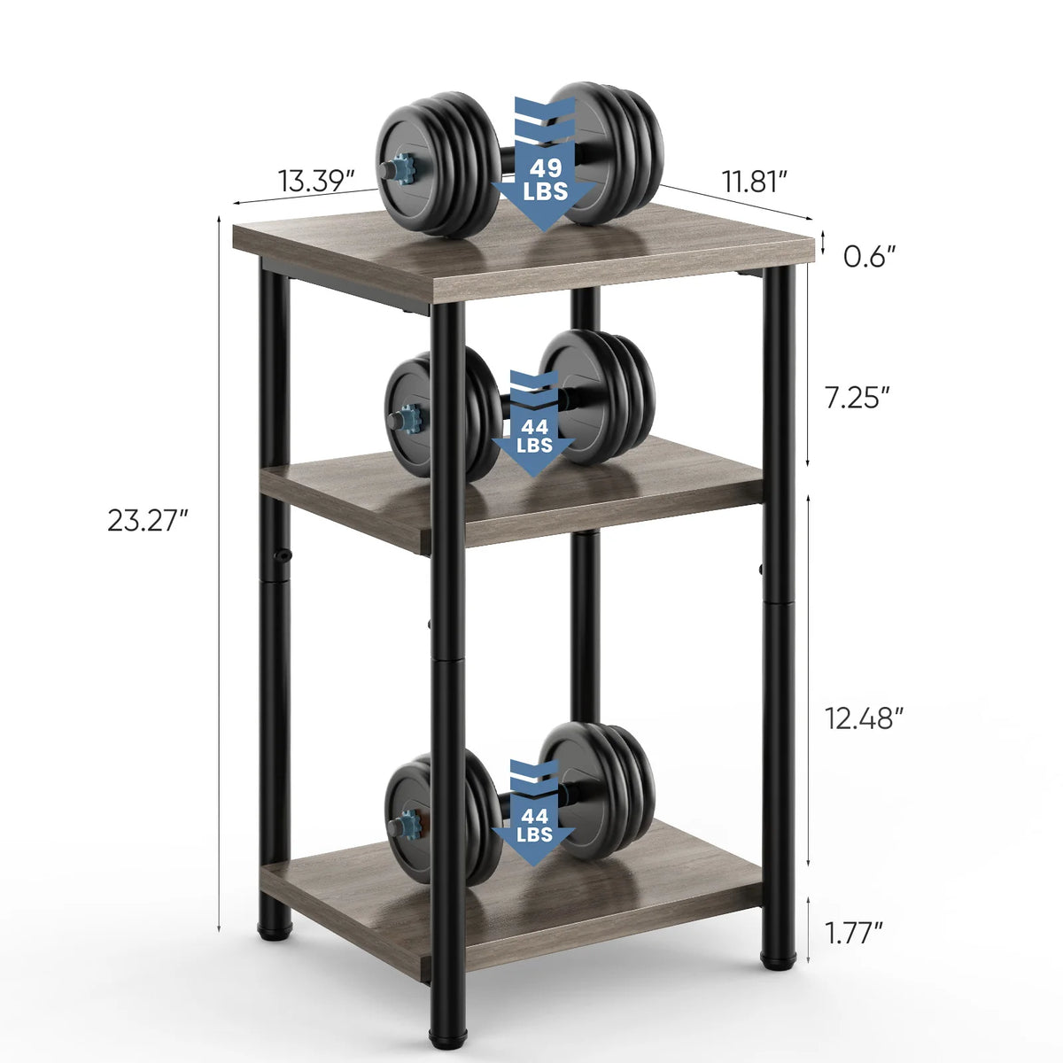MCQ Wooden Three Tier Coffee Table With Storage Shelf With Adjustable Feet