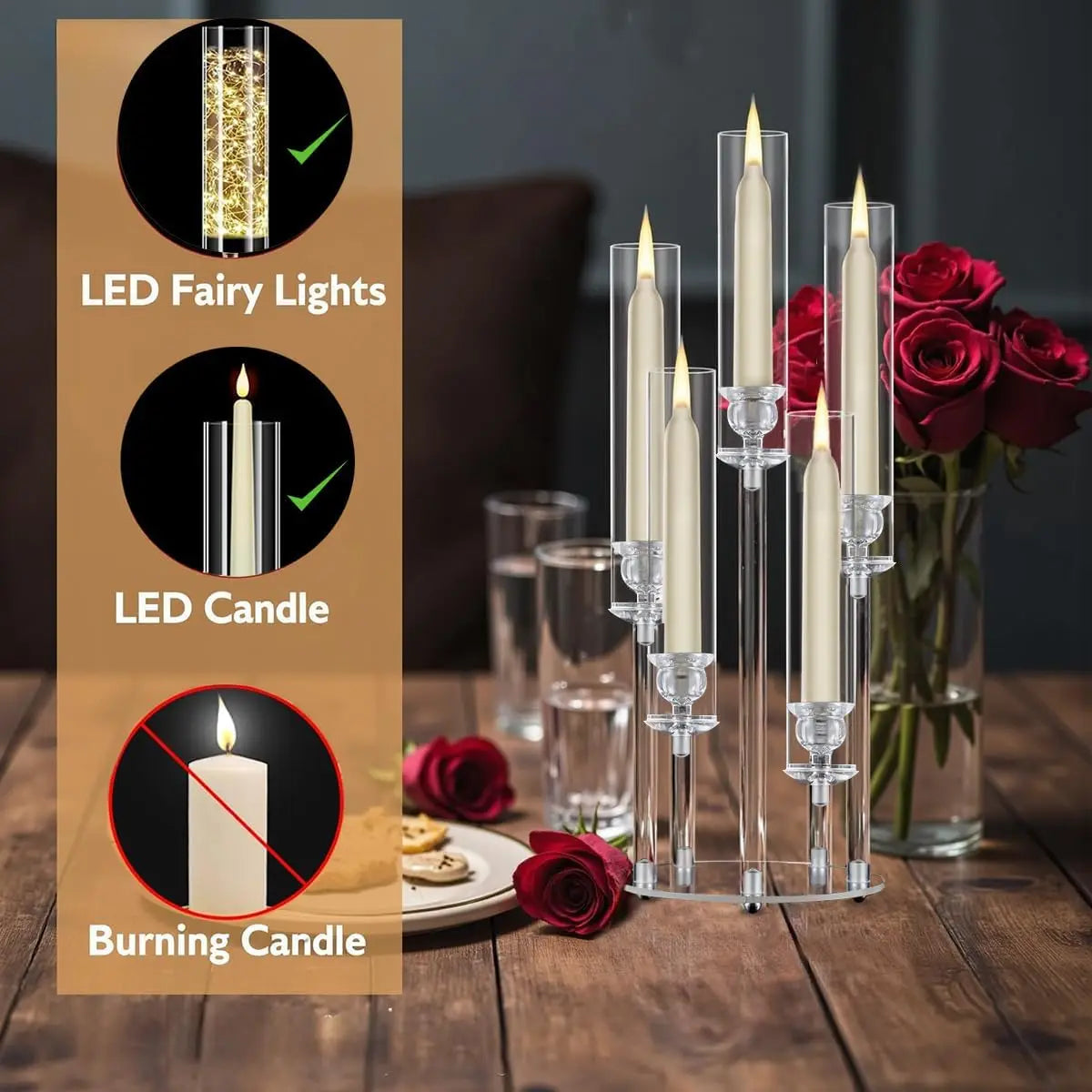 Vincigant 5 Arm Acrylic Candelabra Centerpiece For Wedding Decor