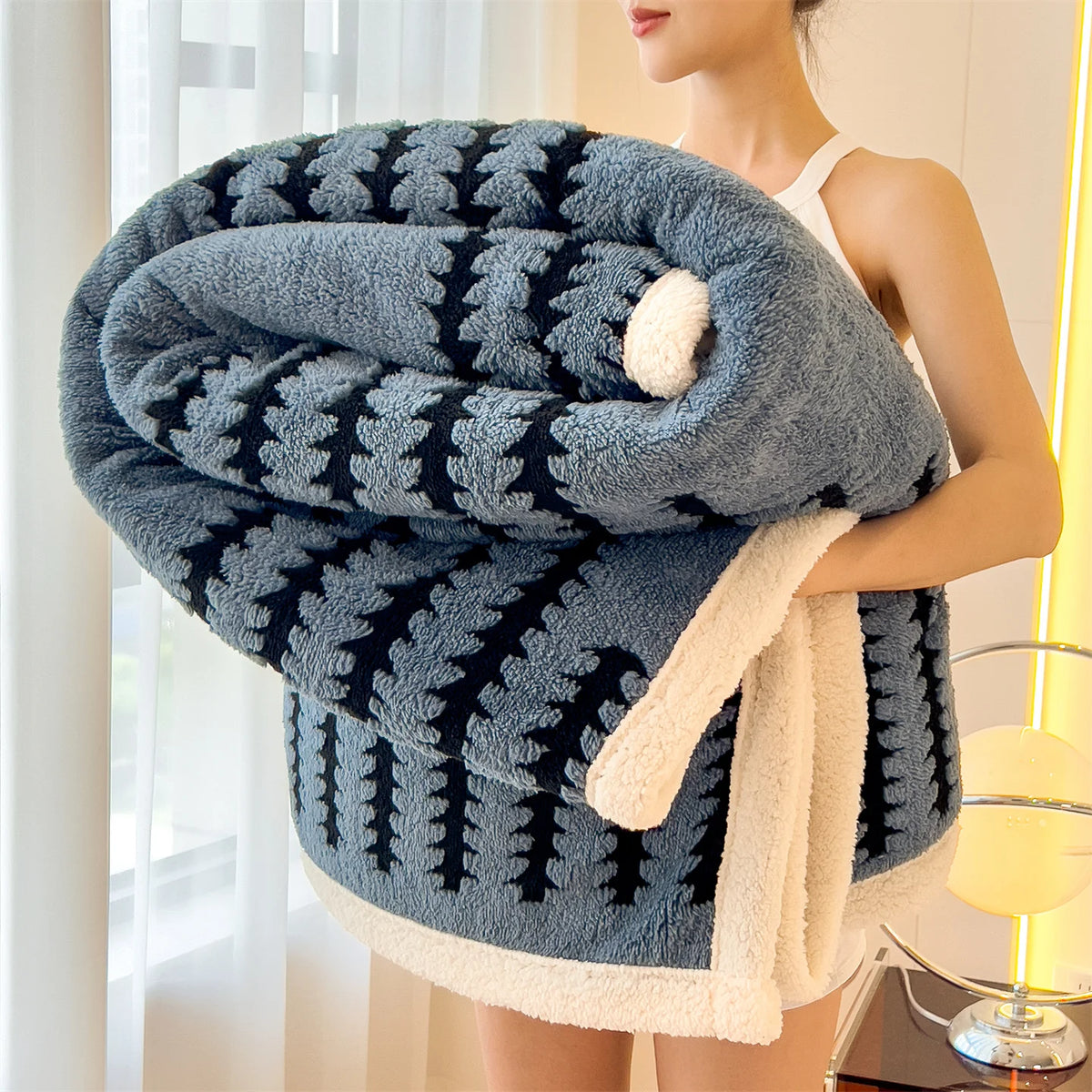 Reversible Sherpa Fleece Blanket Soft Decorative Warm Home Throw