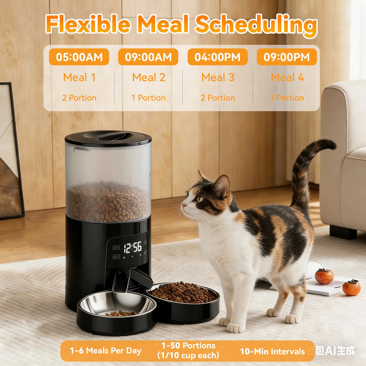 Automatic Cat Feeder Dual Stainless Steel Bowls Timed Dispenser
