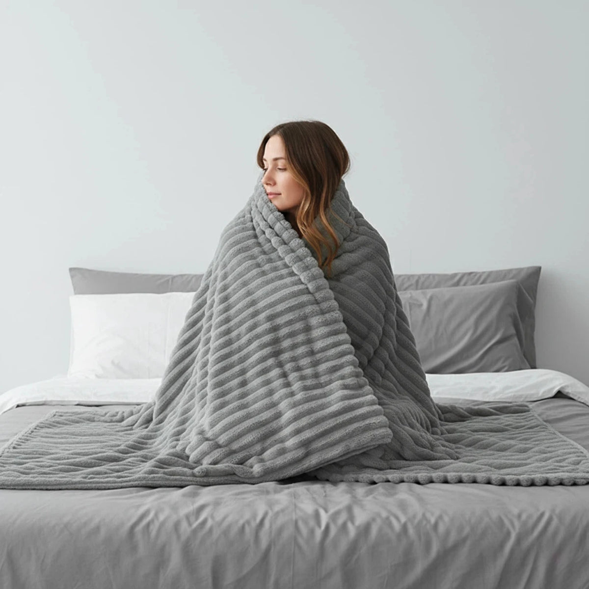 Thick Coral Fleece Striped Blanket For Bed And Couch