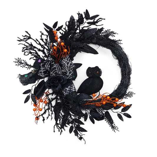 Halloween Owl Wreath for Front Door With Gothic Vine Garland