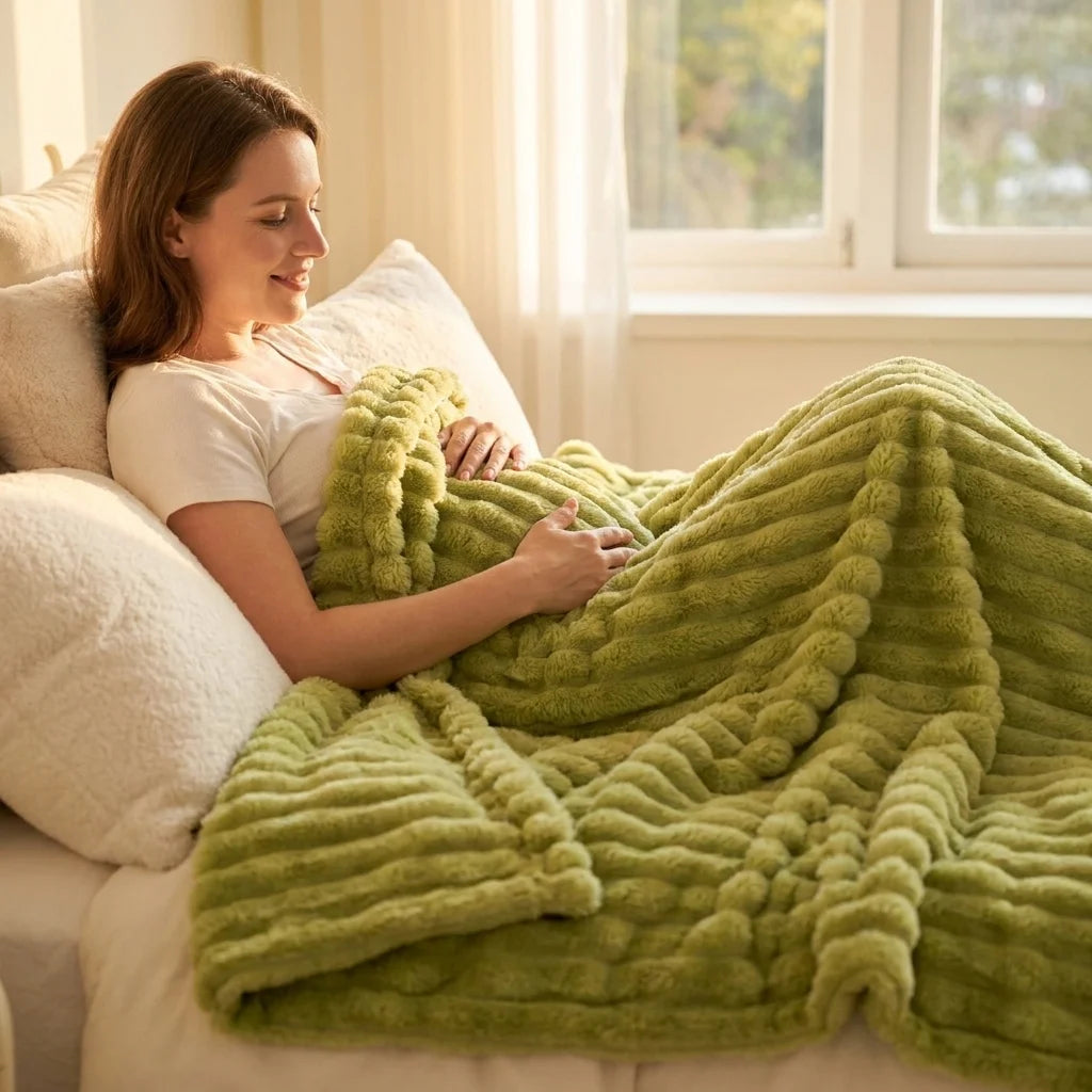 Thick Coral Fleece Striped Blanket For Bed And Couch