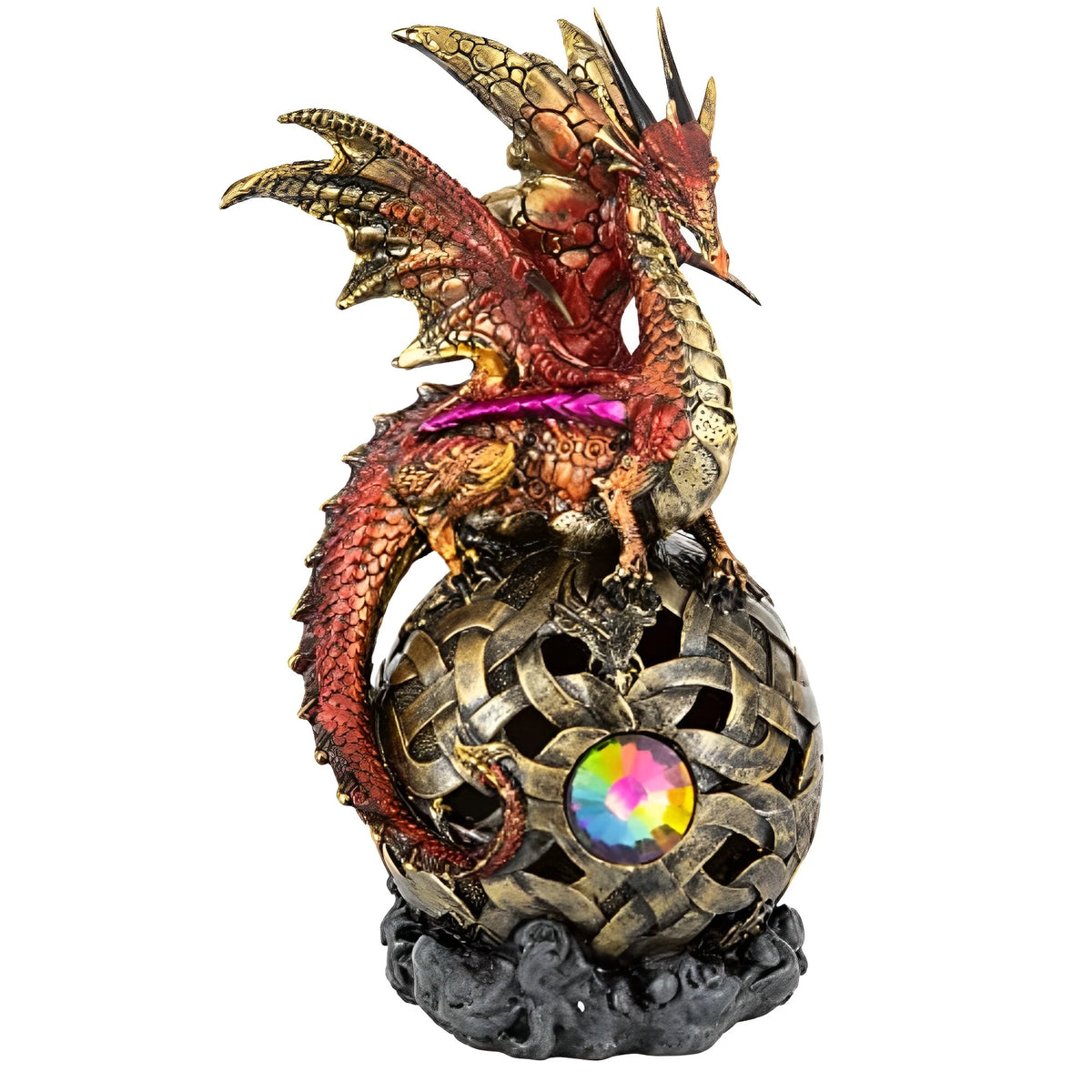 Stealstreet Fantasy Dragon Resin Statue Led Orb Desk Decor