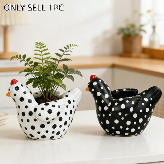 Artisan Resin Rooster Sculpture Planter For Home Garden