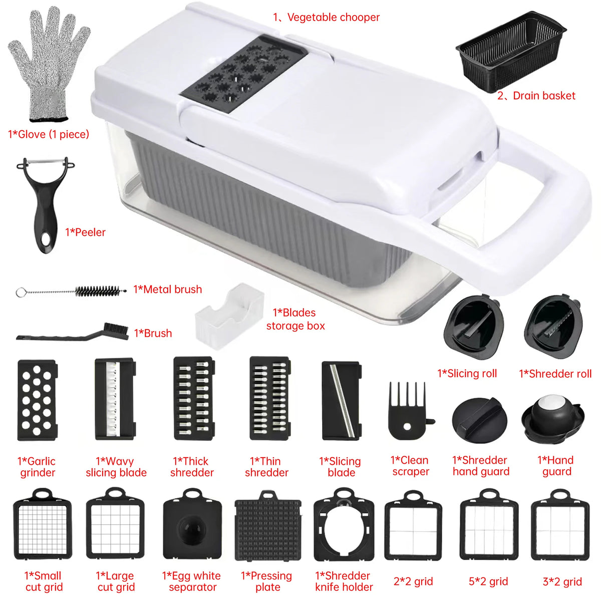 26pc Stainless Steel Vegetable Chopper Mandoline Slicer Container