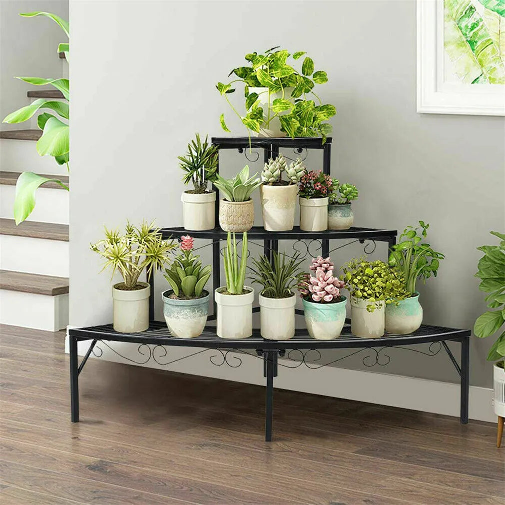 Three Tier Metal Corner Plant Stand For Indoor And Outdoor