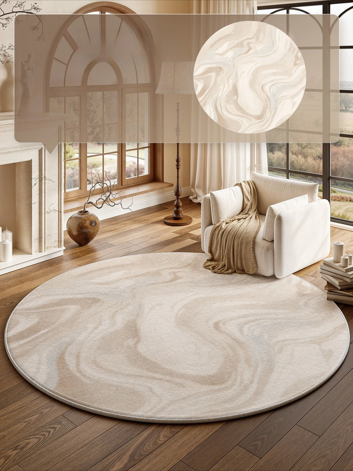 French Style Round Plush Carpet For Bedroom And Living Room