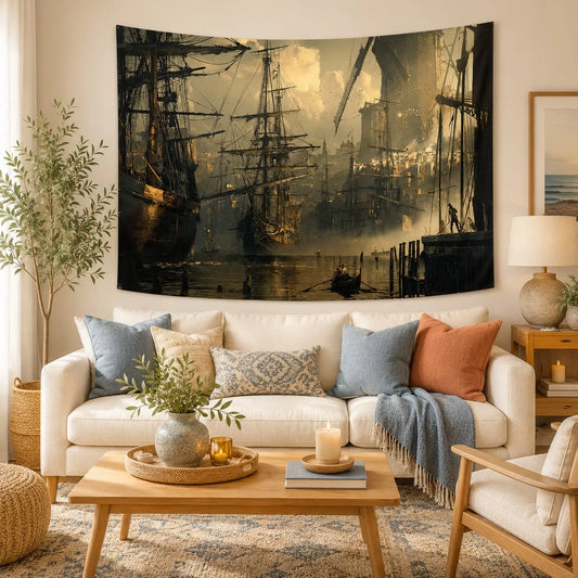 Vintage Sailing Ship Polyester Wall Tapestry Home Decor