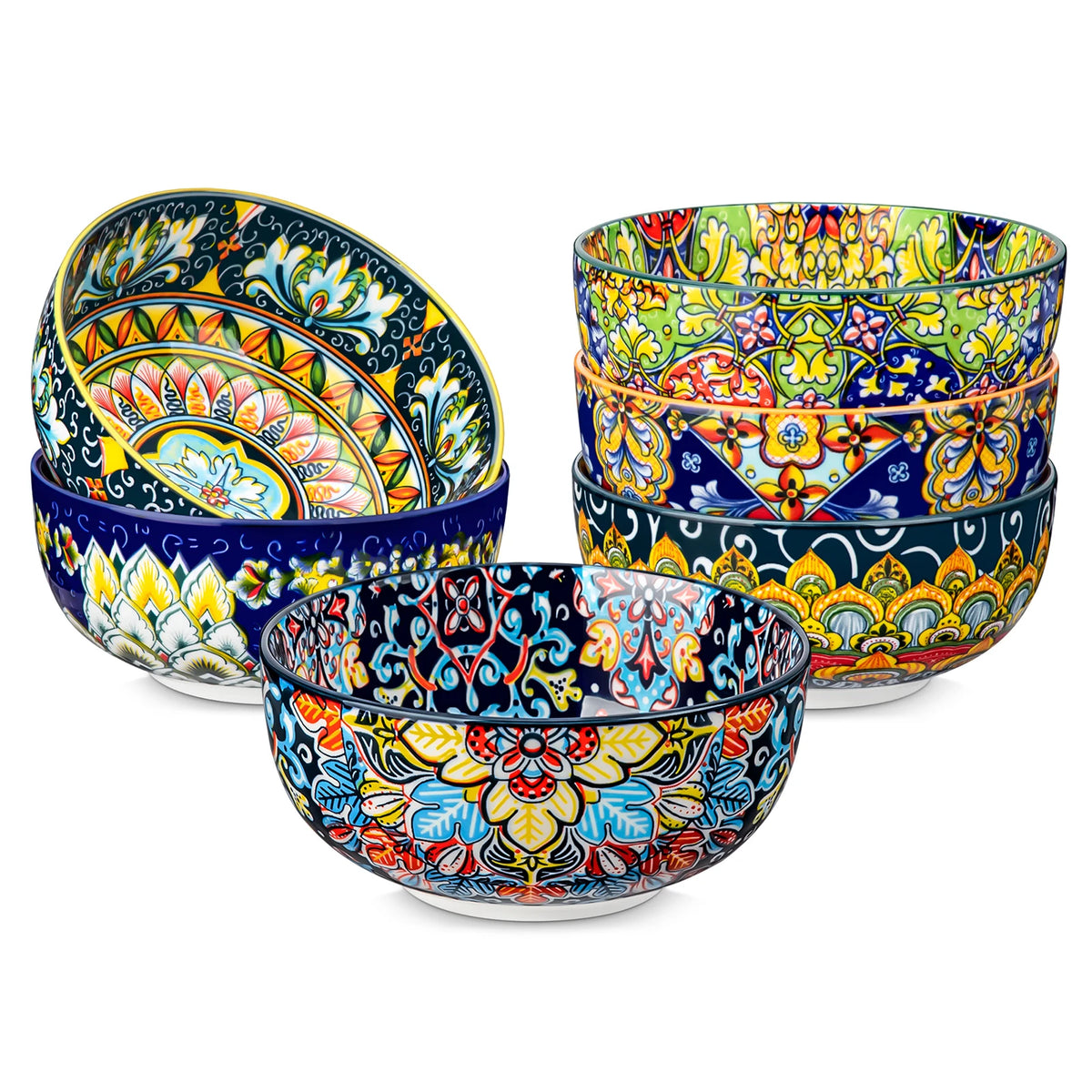 Malacasa Bohemian Style Ceramic Cereal Bowls Set For Breakfast