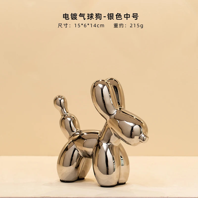 Ceramic Balloon Dog Sculpture Figurine Modern Tabletop Home Decor Accent