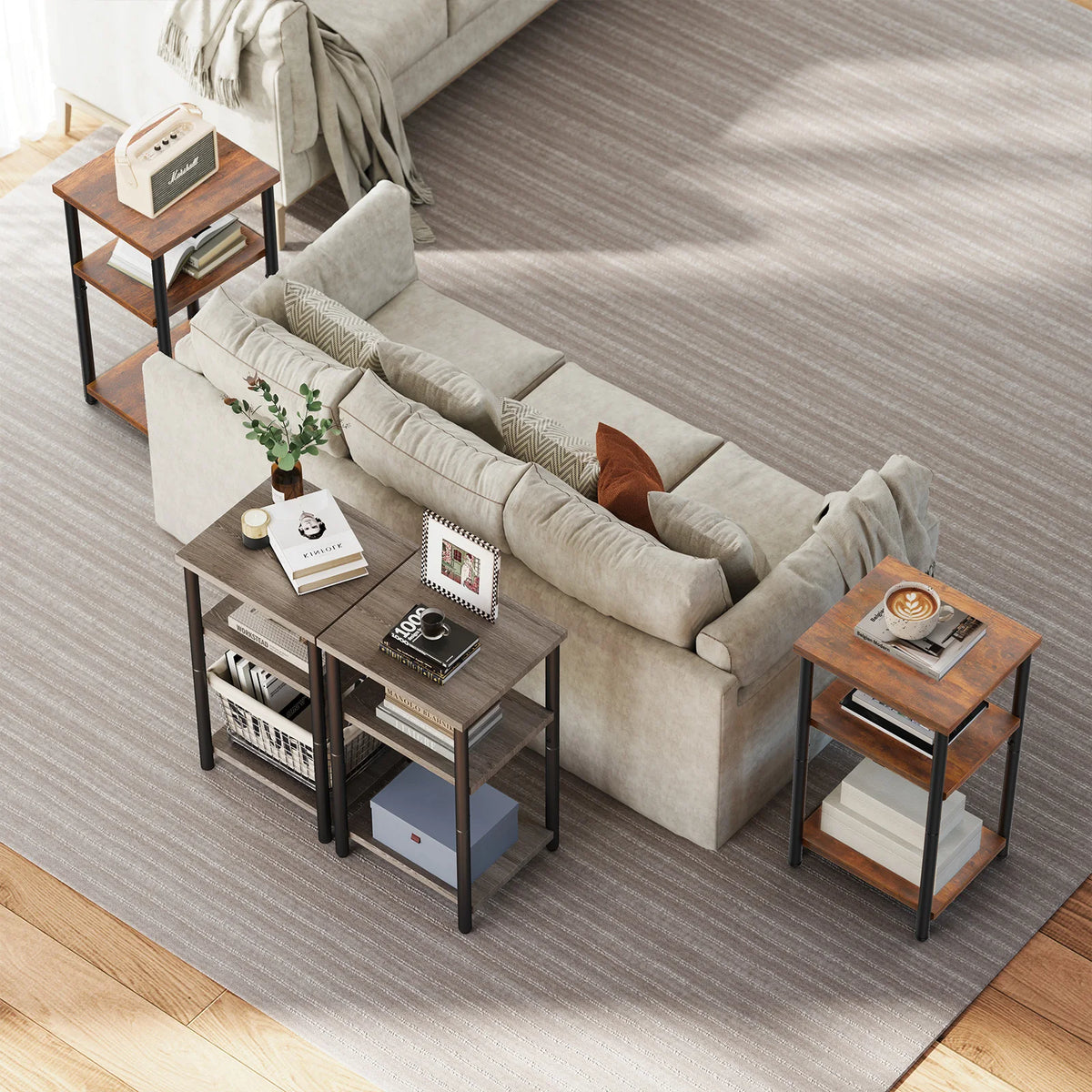MCQ Wooden Three Tier Coffee Table With Storage Shelf With Adjustable Feet