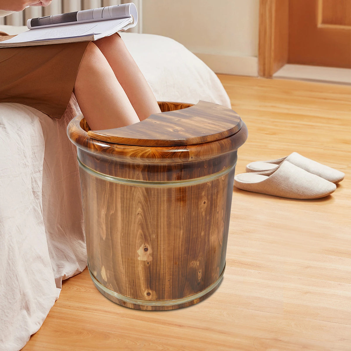 Natural Solid Wood Foot Bath Featuring Integrated Massaging Beads
