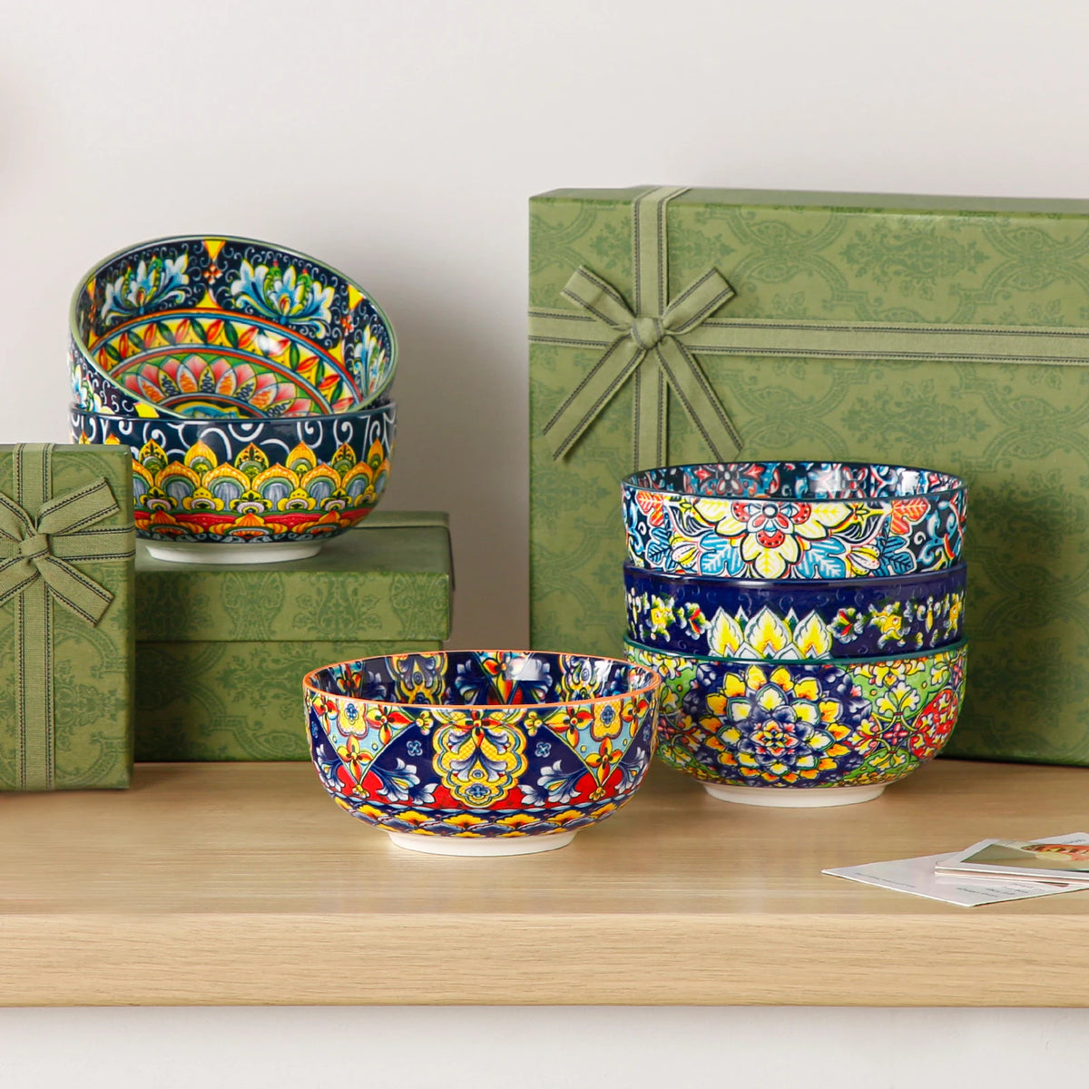 Malacasa Bohemian Style Ceramic Cereal Bowls Set For Breakfast