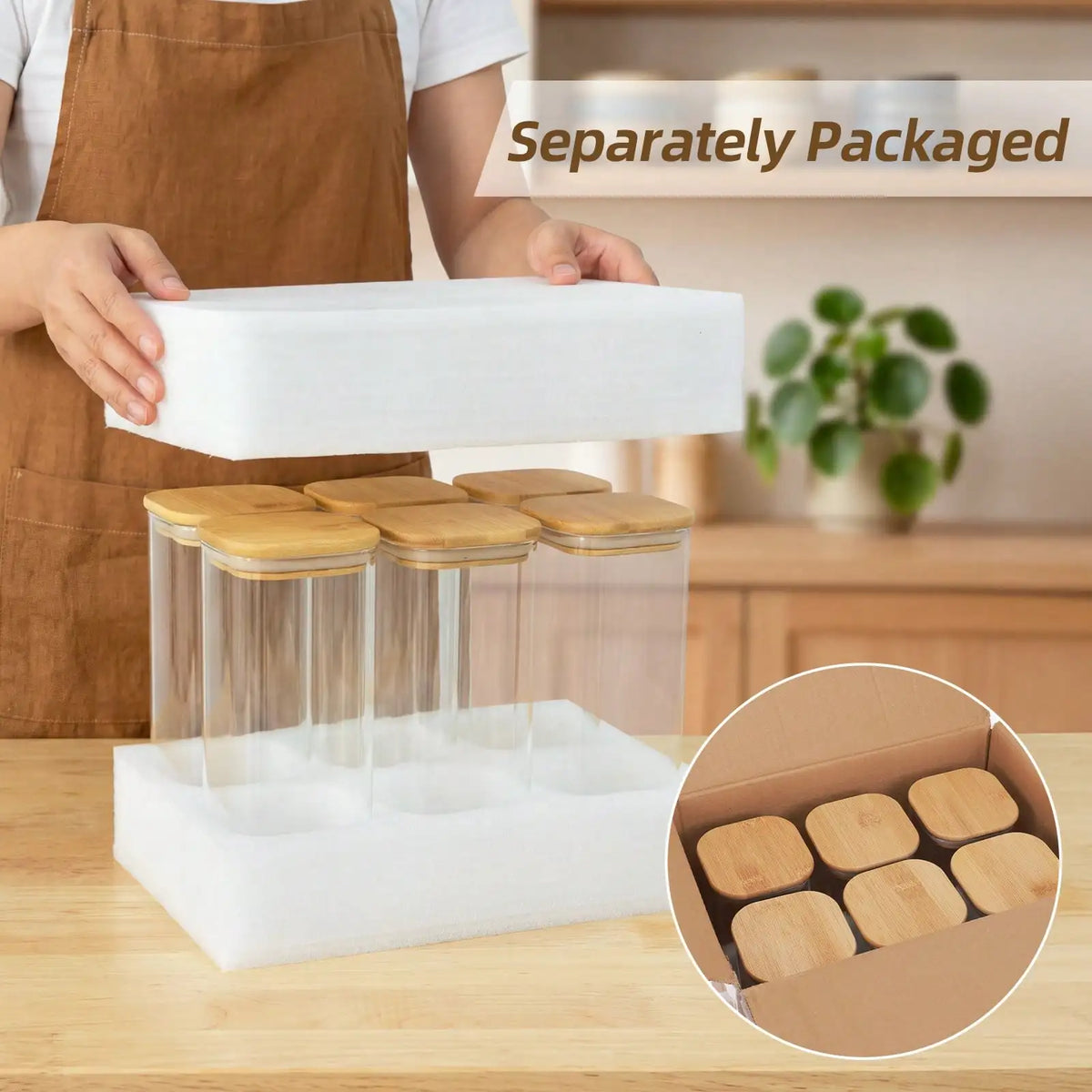 Airtight Glass Food Storage Containers Bamboo Lid Kitchen Pantry