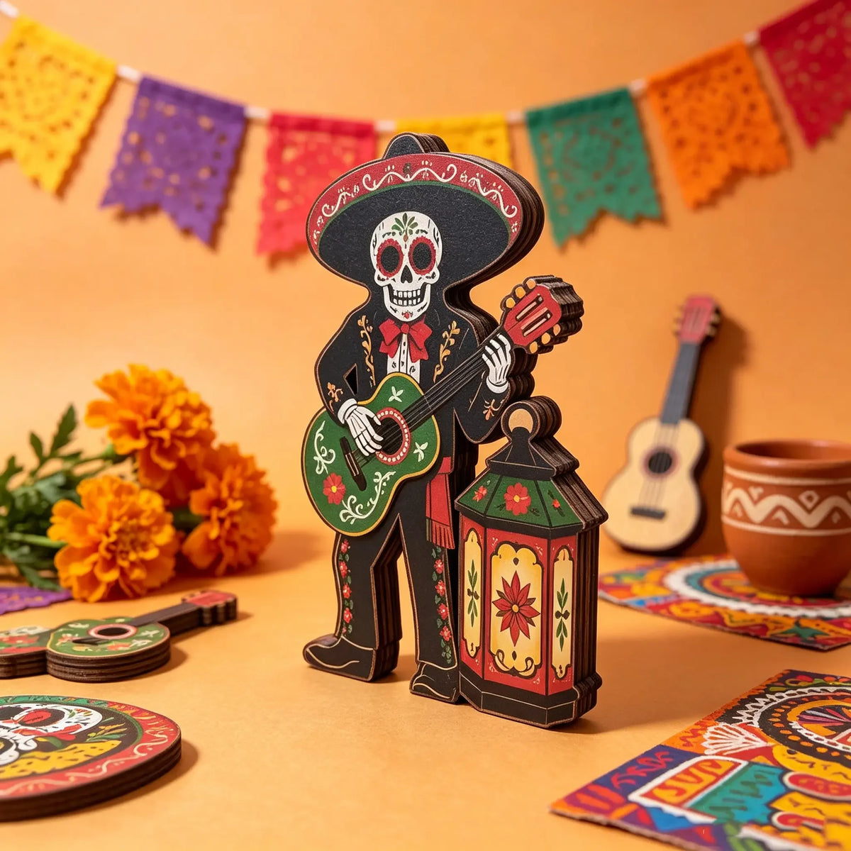 Decorative Wooden Day Of The Dead Sugar Skull Desktop Ornament