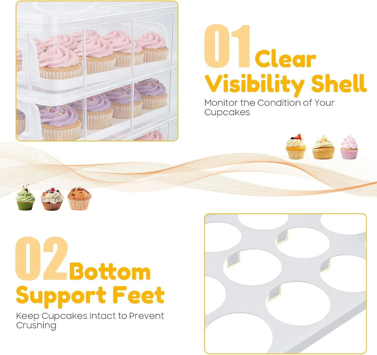 Bymaocar 4 Tier Cupcake Carrier Container Holds 48 Cupcakes