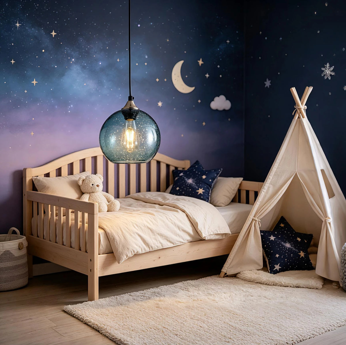 ARLGSITE Starry Night Pendant Light Bubble Glass And Adjustable Height
