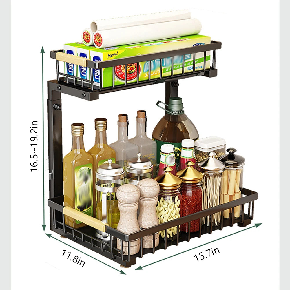 HiMISS Adjustable Two Tier Under Sink Pull Out Cabinet Organizer