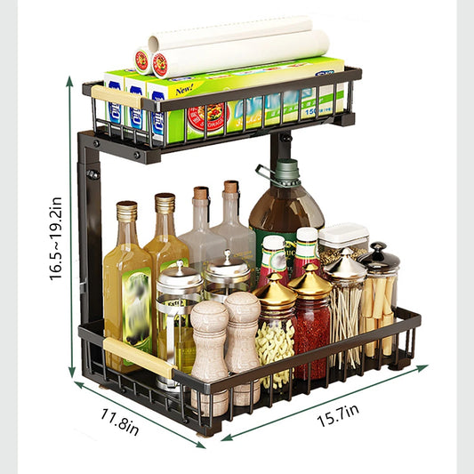HiMISS Adjustable Two Tier Under Sink Pull Out Cabinet Organizer