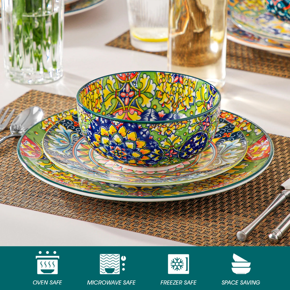 Malacasa Bohemian Style Ceramic Cereal Bowls Set For Breakfast