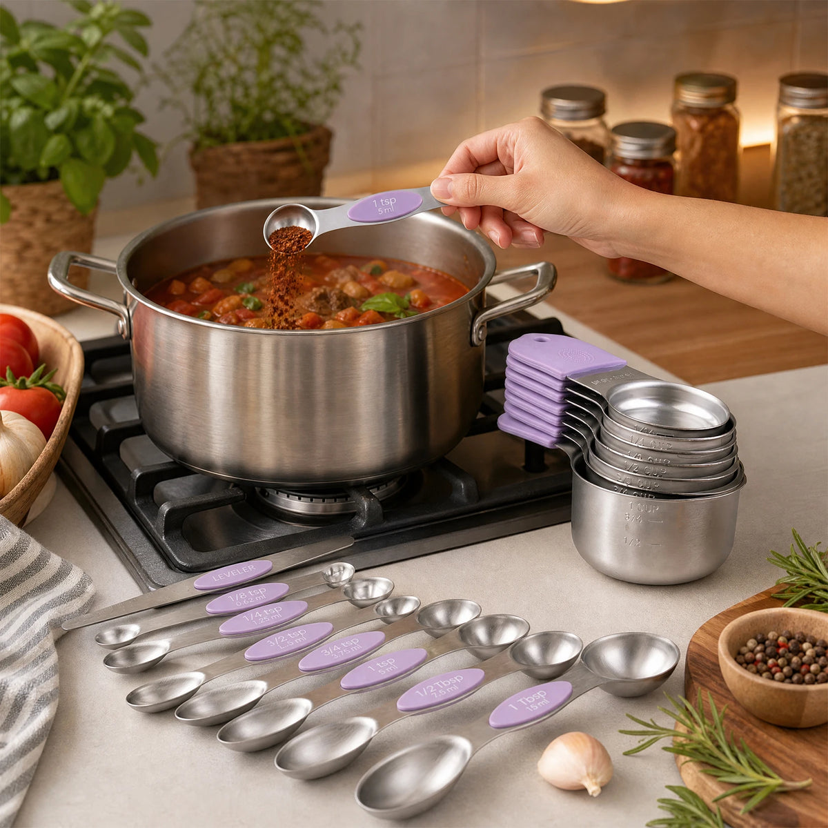 Stainless Steel Measuring Cups And Spoons Set For Baking and Cooking