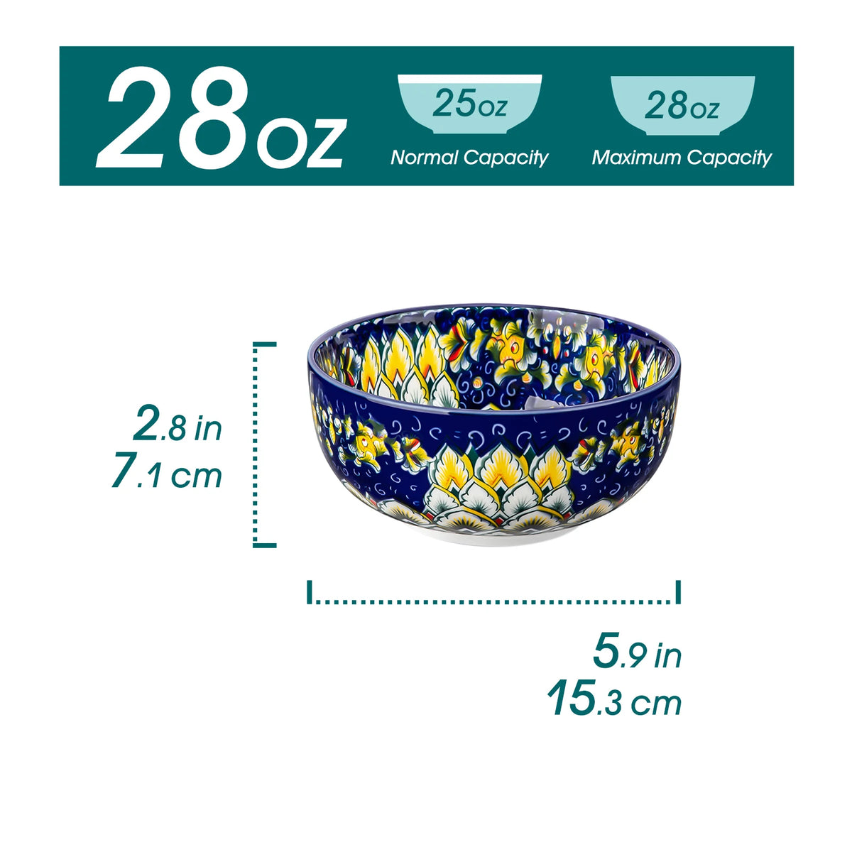 Malacasa Bohemian Style Ceramic Cereal Bowls Set For Breakfast