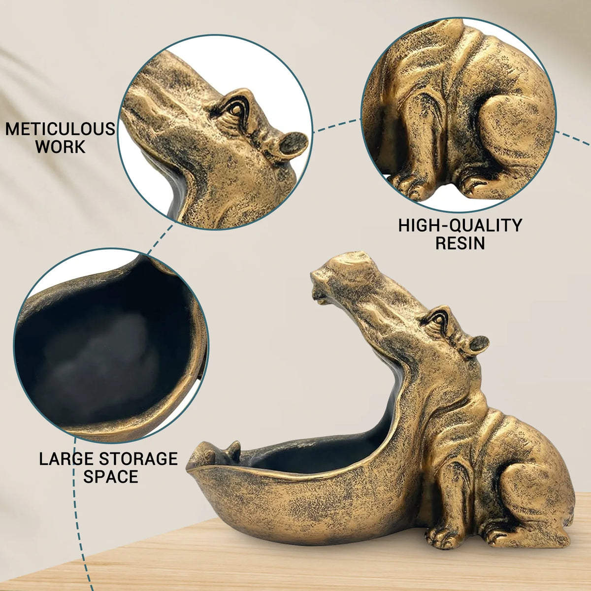 Decorative Resin Hippo Key Holder For Home Office Storage Bowl