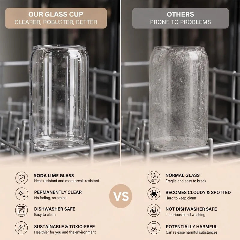 Glass Iced Coffee Cups With Bamboo Lids And Glass Straws