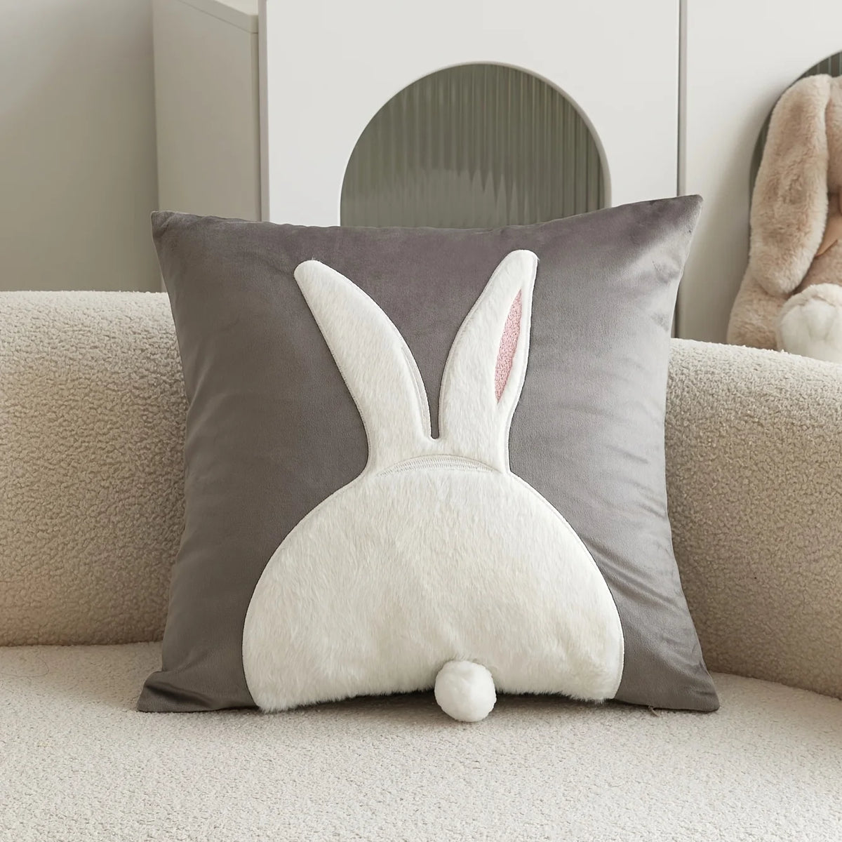 Handmade 3D Embroidered Polyester Cute Rabbit Ball Pillow Cover