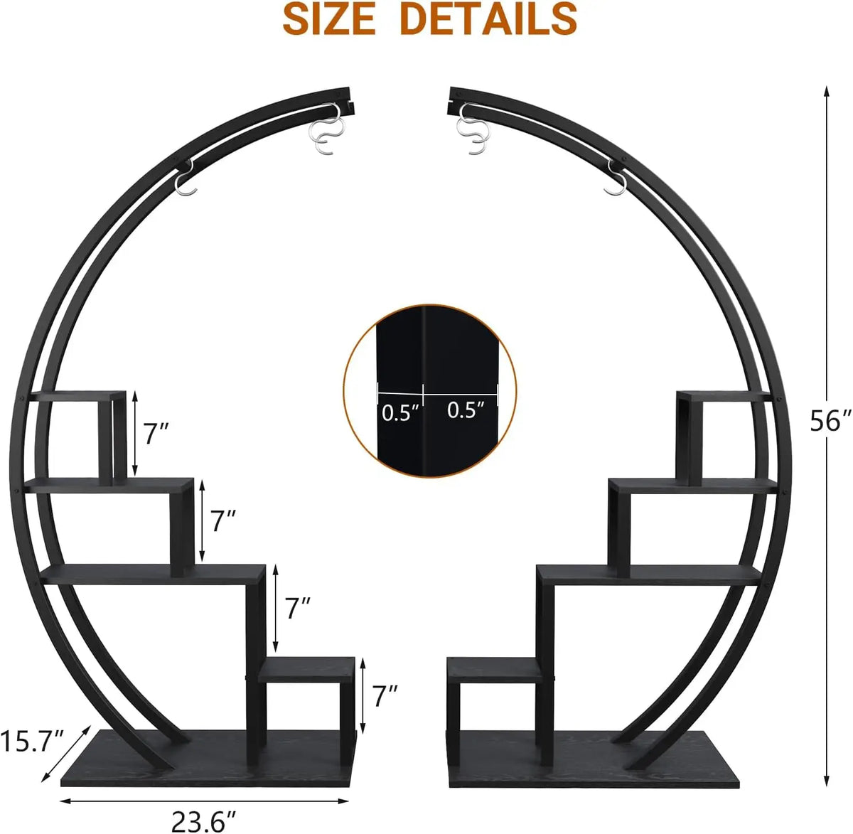 Twister CK Five Tier Metal Plant Stand With Hanging Hooks