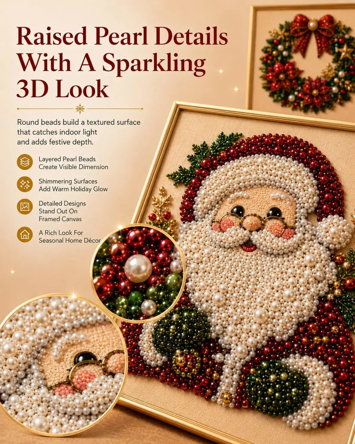 DIY Christmas Pearl Diamond Painting Art Kit With Frame
