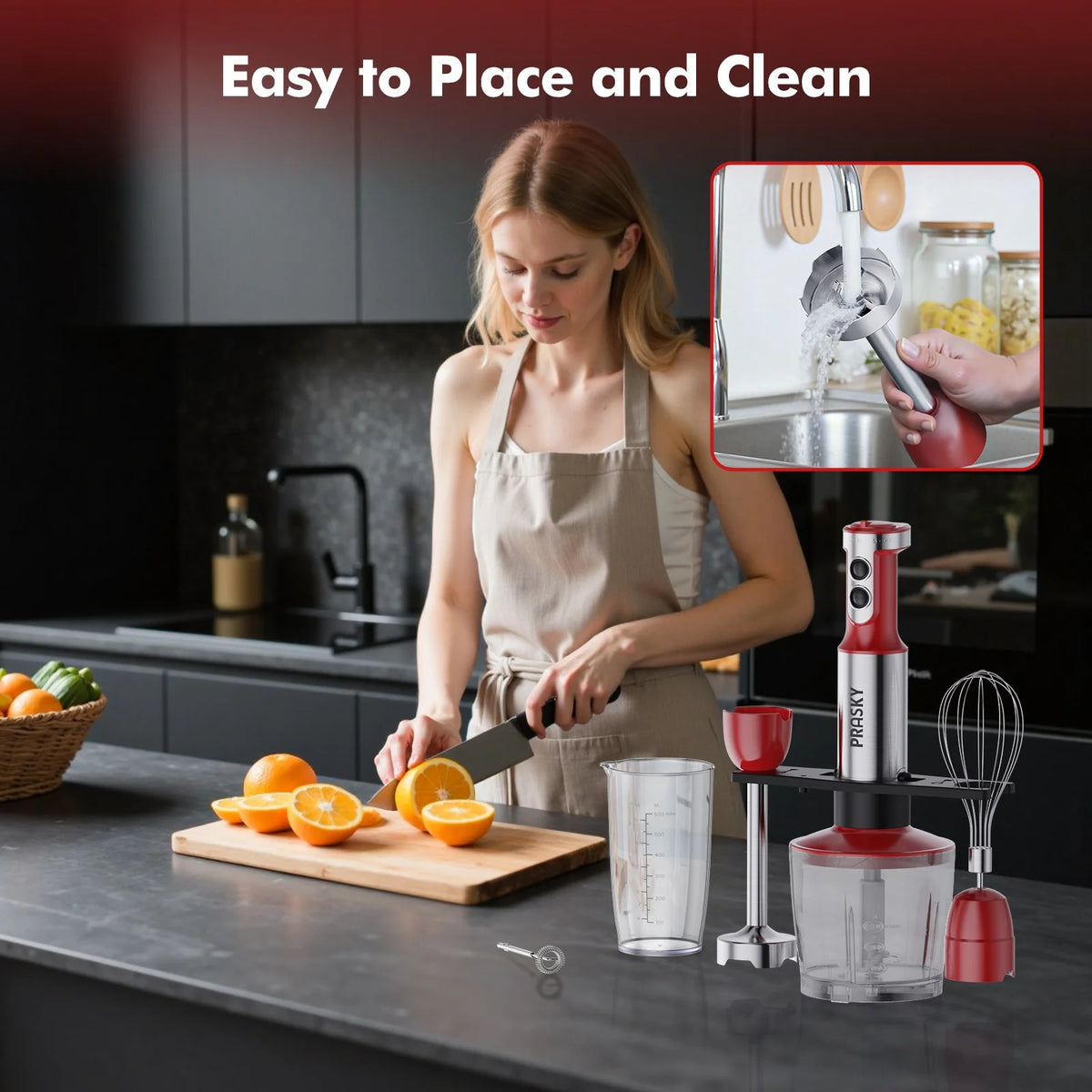 Prasky 5In1 Handheld Immersion Blender With Whisk And Chopper