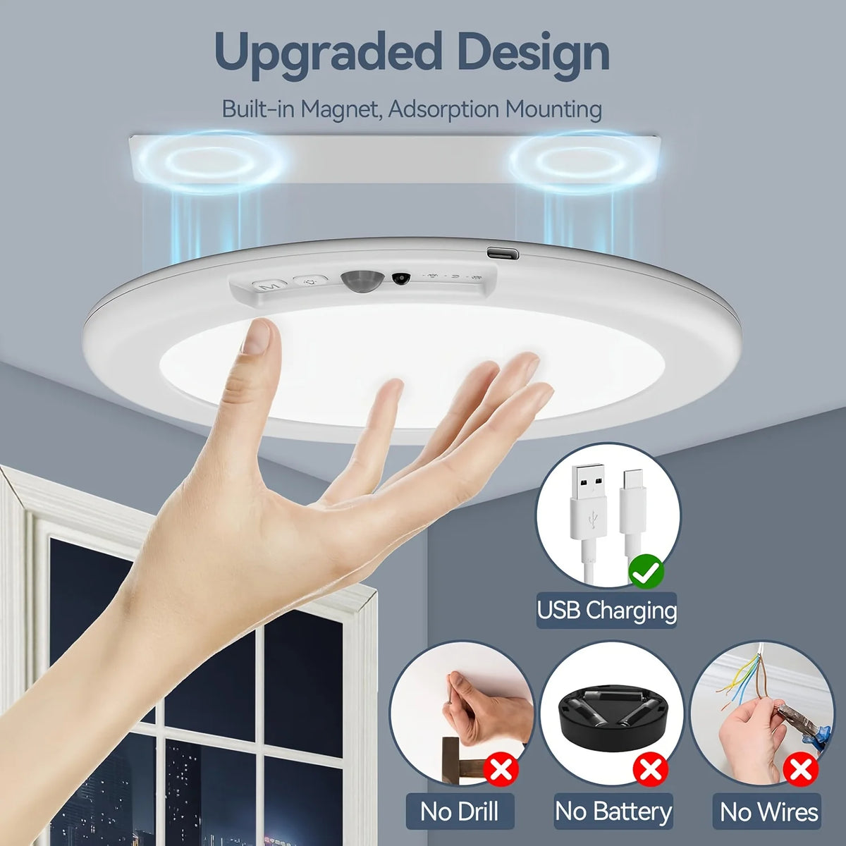 DUMILOO Rechargeable Motion Sensor Ceiling Light With Remote Control