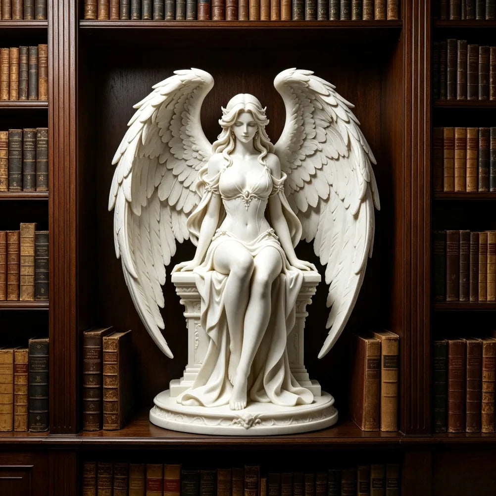 Elegant Resin Angel Sculpture Featuring Layered Feather Wings Decor